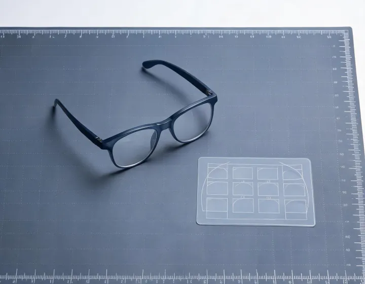 Custom prescription sunglasses laid out for millimetre and lens review